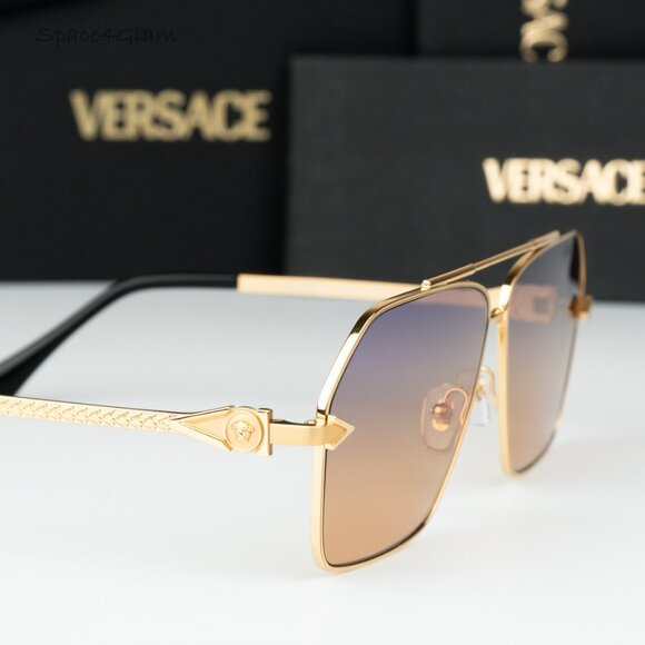 Versace Men Sunglasses Gold Gradient Violet Aviator VE2284 1002EL NEW AUTHENTIC - Picture 4 of 9
